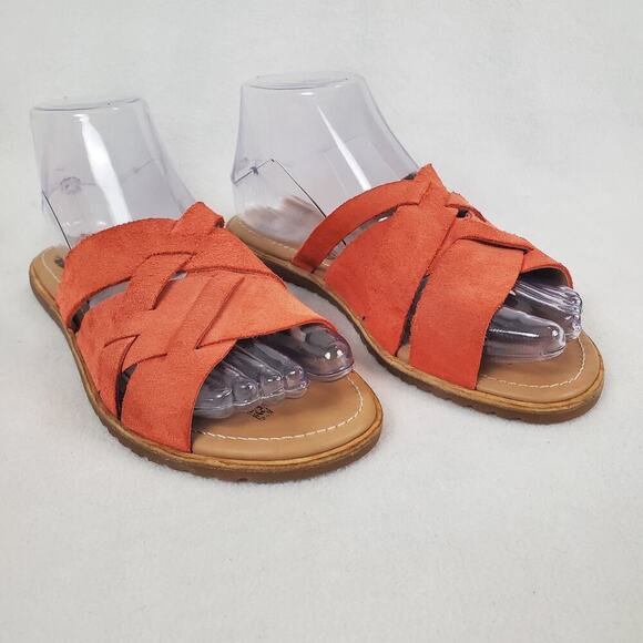 Sorel Ella Womens Size 6.5 Slide Orange Suede Cross Strap Slip On Sandals - Picture 1 of 9